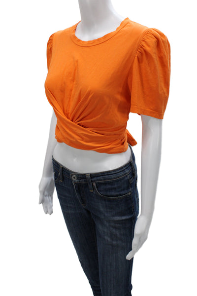 ALC Women Cropped Cotton Orange Crew Neck Short Sleeve T-Shirt Size M