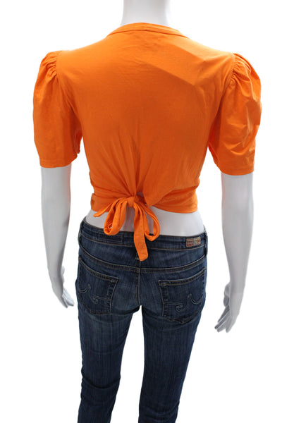 ALC Women Cropped Cotton Orange Crew Neck Short Sleeve T-Shirt Size M