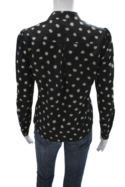 Rebecca Taylor Women Black Floral Collared Long Sleeve Silk Blouse Size 4