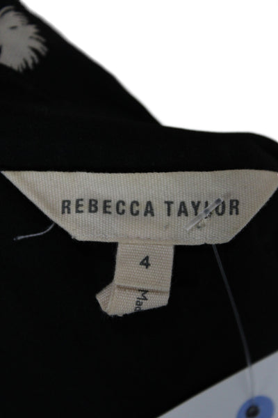 Rebecca Taylor Women Black Floral Collared Long Sleeve Silk Blouse Size 4