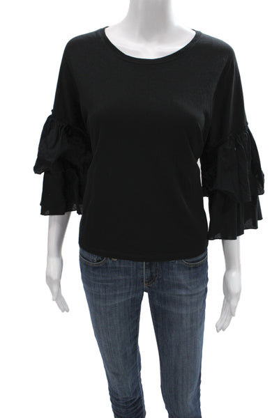 ATM Womens Basic Black Cotton Crew Neck 3/4 Sleeve T-Shirt Size M