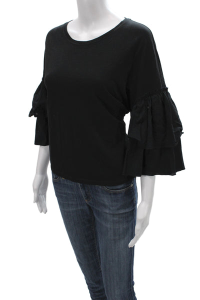 ATM Womens Basic Black Cotton Crew Neck 3/4 Sleeve T-Shirt Size M