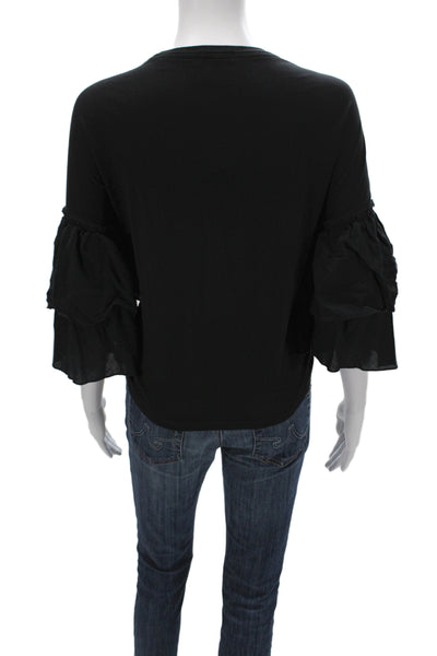ATM Womens Basic Black Cotton Crew Neck 3/4 Sleeve T-Shirt Size M