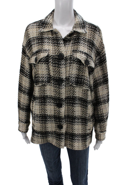 Zara Women Basic Jacket Beige Plaid Button 70% Cotton Long Sleeve Size S