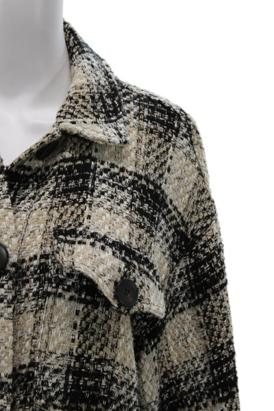 Zara Women Basic Jacket Beige Plaid Button 70% Cotton Long Sleeve Size S