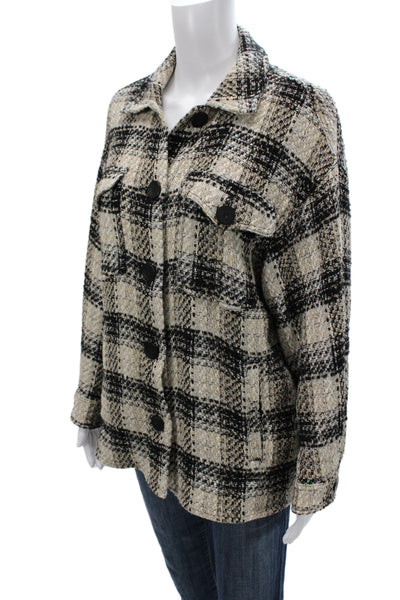 Zara Women Basic Jacket Beige Plaid Button 70% Cotton Long Sleeve Size S