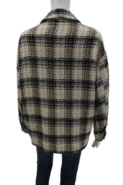 Zara Women Basic Jacket Beige Plaid Button 70% Cotton Long Sleeve Size S