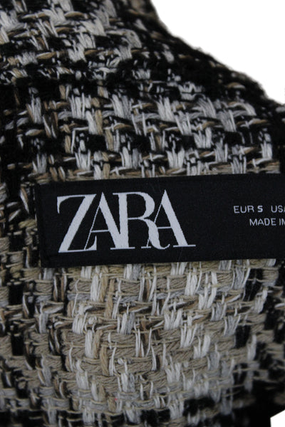 Zara Women Basic Jacket Beige Plaid Button 70% Cotton Long Sleeve Size S