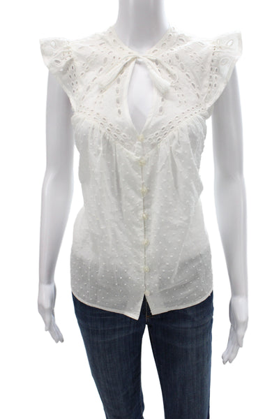 Tart Womens Basic White V-Neck Cotton Sleeveless Blouse Size M