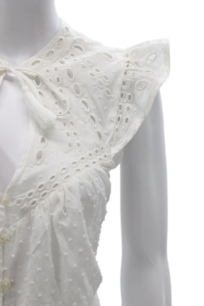 Tart Womens Basic White V-Neck Cotton Sleeveless Blouse Size M