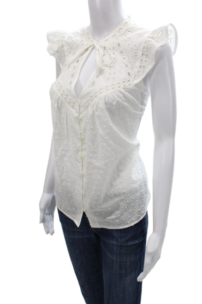 Tart Womens Basic White V-Neck Cotton Sleeveless Blouse Size M