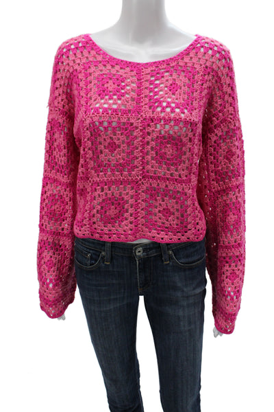 Le Lis Women Pullover Sweater Pink Geometric Scoop Neck Long Sleeve Size M
