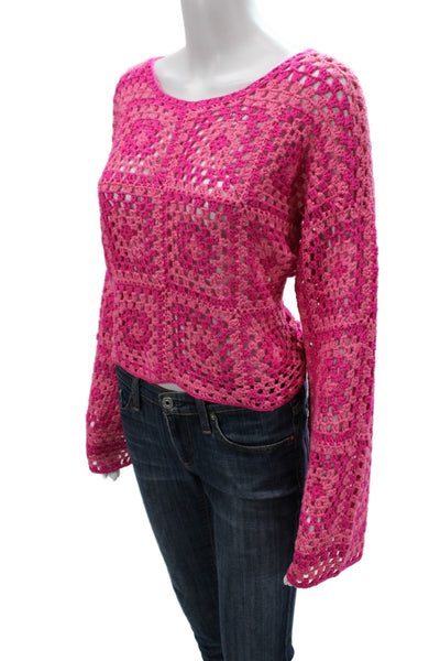 Le Lis Women Pullover Sweater Pink Geometric Scoop Neck Long Sleeve Size M