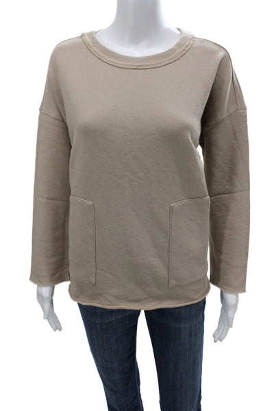 Eileen Fisher Womens Pullover Sweatshirt Beige Organic Cotton Crew Neck Size PS