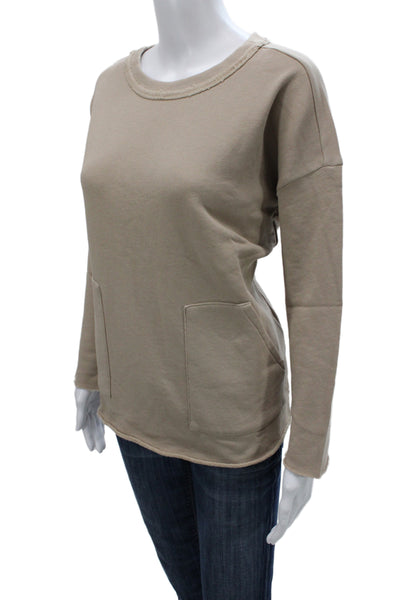 Eileen Fisher Womens Pullover Sweatshirt Beige Organic Cotton Crew Neck Size PS