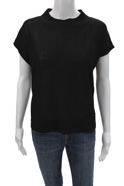 Eileen Fisher Womens Mock Neck Organic Cotton Tee Sleeveless Black Size M