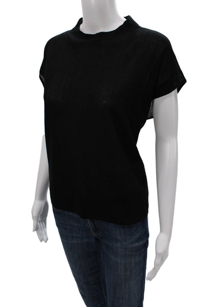 Eileen Fisher Womens Mock Neck Organic Cotton Tee Sleeveless Black Size M