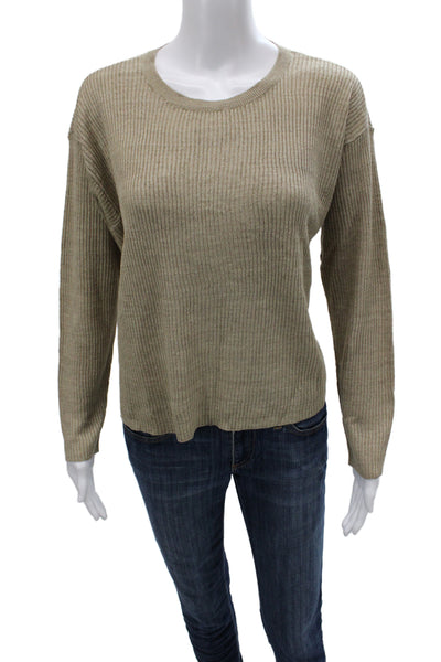 Eileen Fisher Women Beige Organic Linen Crew Pullover Long Sleeve Petite Size S