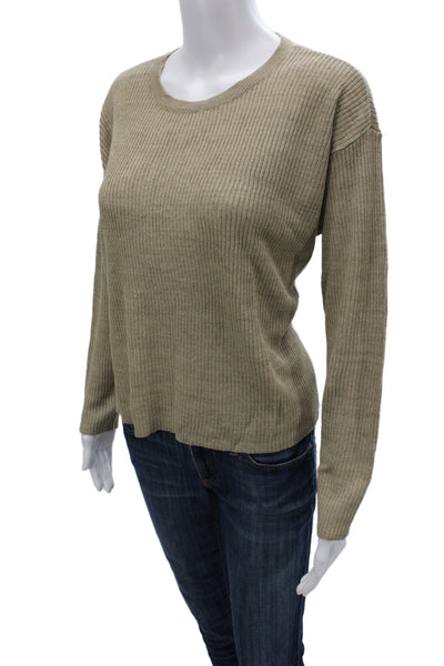 Eileen Fisher Women Beige Organic Linen Crew Pullover Long Sleeve Petite Size S