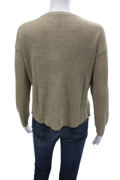 Eileen Fisher Women Beige Organic Linen Crew Pullover Long Sleeve Petite Size S