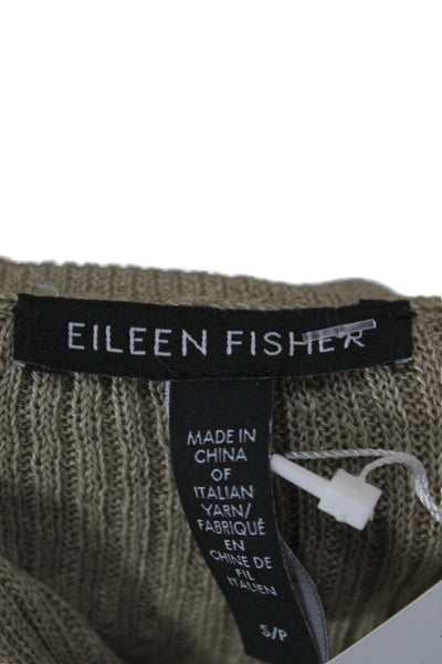 Eileen Fisher Women Beige Organic Linen Crew Pullover Long Sleeve Petite Size S