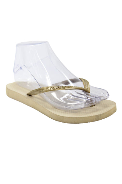 Havaianas Womens Rubber Logo Metallic T Strap Sandals Brown Size 4-5