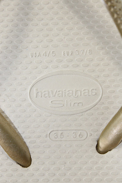 Havaianas Womens Rubber Logo Metallic T Strap Sandals Brown Size 4-5