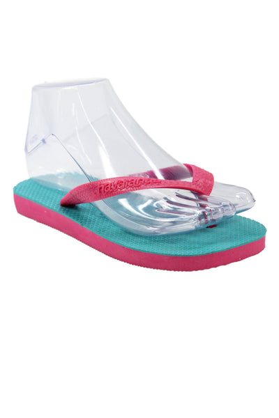 Havaianas Womens Rubber Logo T Strap Beach Sandals Pink Blue Size 4-5