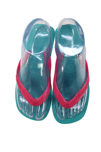 Havaianas Womens Rubber Logo T Strap Beach Sandals Pink Blue Size 4-5
