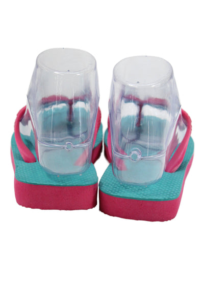 Havaianas Womens Rubber Logo T Strap Beach Sandals Pink Blue Size 4-5