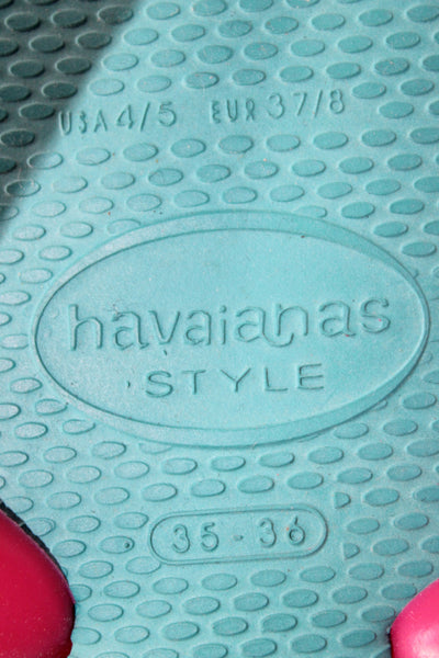 Havaianas Womens Rubber Logo T Strap Beach Sandals Pink Blue Size 4-5