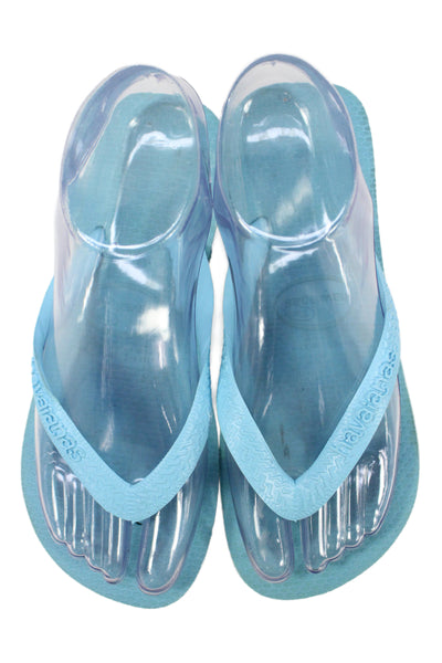 Havaianas Womens Rubber Logo T Strap Beach Sandals Light Blue Size 4-5