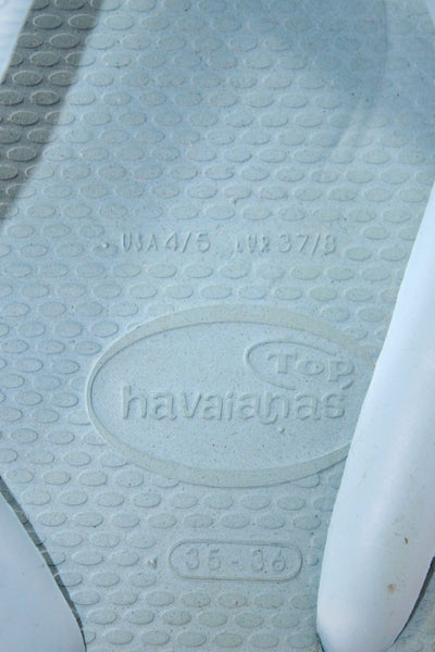 Havaianas Womens Rubber Logo T Strap Beach Sandals Light Blue Size 4-5