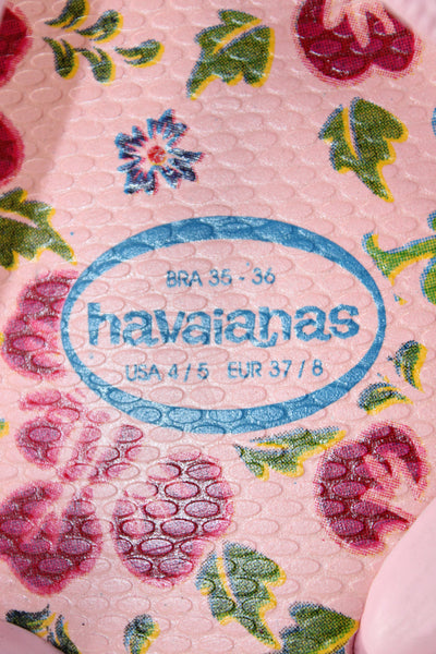 Havaianas Womens Rubber Logo Floral T Strap Beach Sandals Pink Size 4-5
