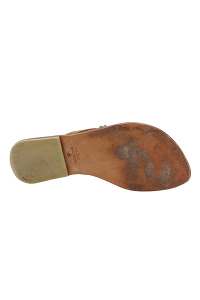 Mystique Womens Embellished Suede T Strap Sandal Brown Gold Tone Size 6
