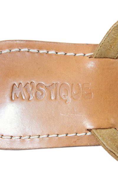 Mystique Womens Embellished Suede T Strap Sandal Brown Gold Tone Size 6