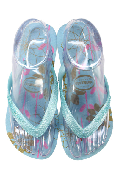 Havaianas Womens Rubber Logo T Strap Beach Sandals Blue Size 4-5