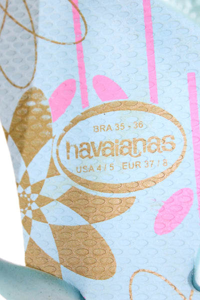 Havaianas Womens Rubber Logo T Strap Beach Sandals Blue Size 4-5