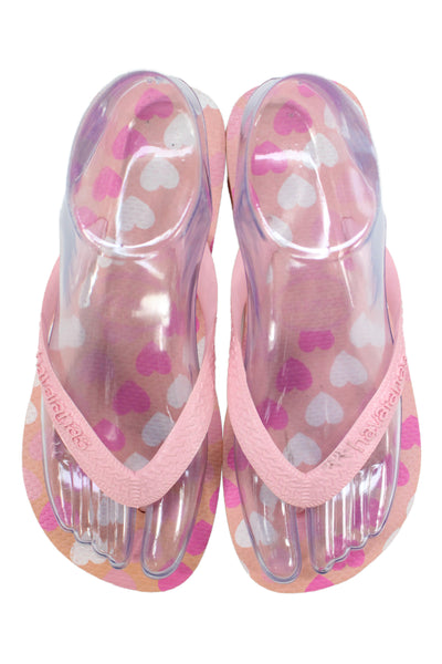 Havaianas Womens Rubber Heart Logo T Strap Beach Sandals Pink Size 4-5