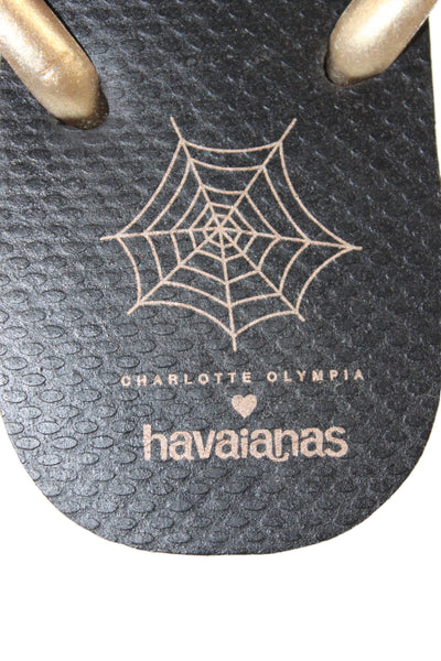 Charlotte Olympia x Havaianas Womens Rubber Logo T Strap Sandals Brown Size 6
