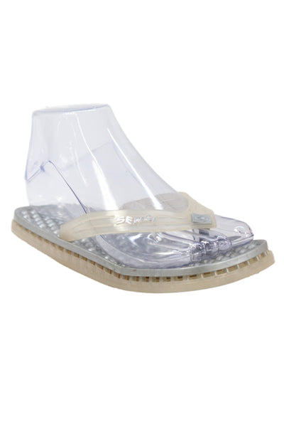 Sensi Womens Logo Rubber T Strap Beach Sandals Clear Gray Size 5-6