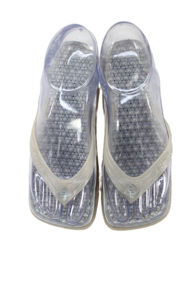 Sensi Womens Logo Rubber T Strap Beach Sandals Clear Gray Size 5-6