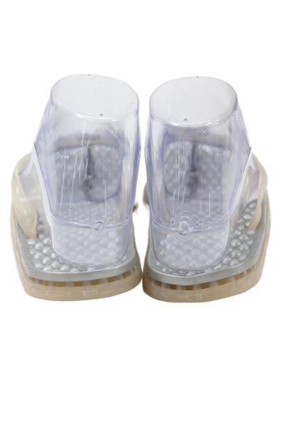 Sensi Womens Logo Rubber T Strap Beach Sandals Clear Gray Size 5-6