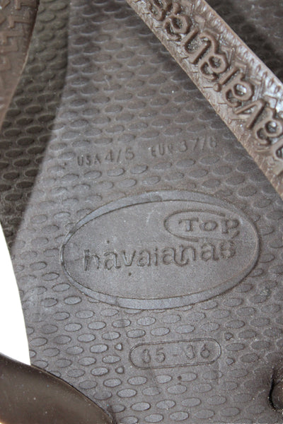 Havaianas Womens Rubber Logo T Strap Beach Sandals Chocolate Size 4-5