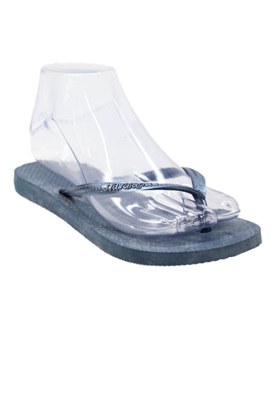 Havaianas Womens Rubber Logo T Strap Beach Sandals Navy Blue Size 4-5