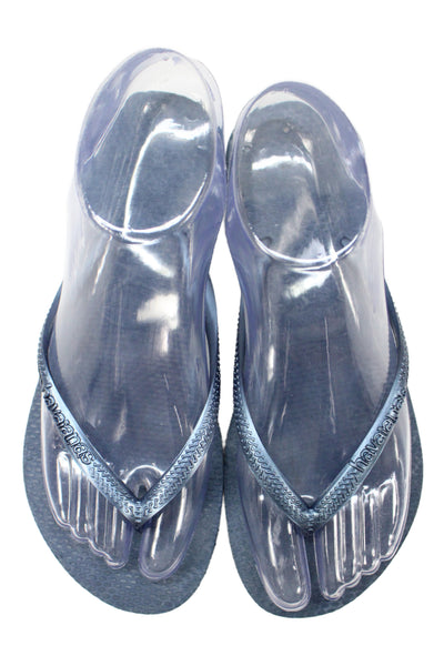 Havaianas Womens Rubber Logo T Strap Beach Sandals Navy Blue Size 4-5