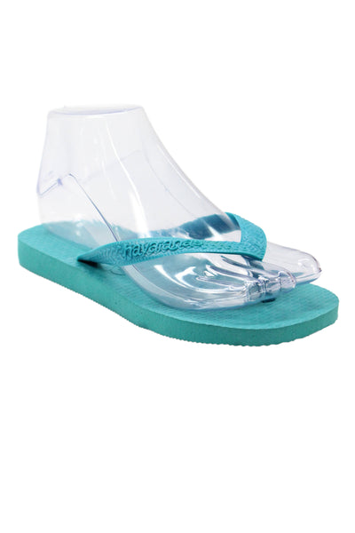 Havaianas Womens Rubber Logo T Strap Beach Sandals Aqua Size 4-5