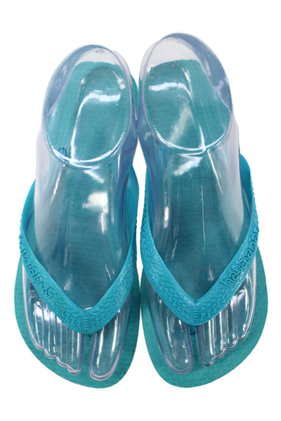 Havaianas Womens Rubber Logo T Strap Beach Sandals Aqua Size 4-5