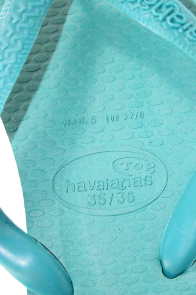 Havaianas Womens Rubber Logo T Strap Beach Sandals Aqua Size 4-5