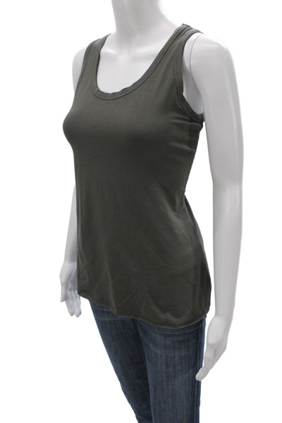 Designer Women Basic Sleeveless Scoop Neck Tank Green Lyocell Size S